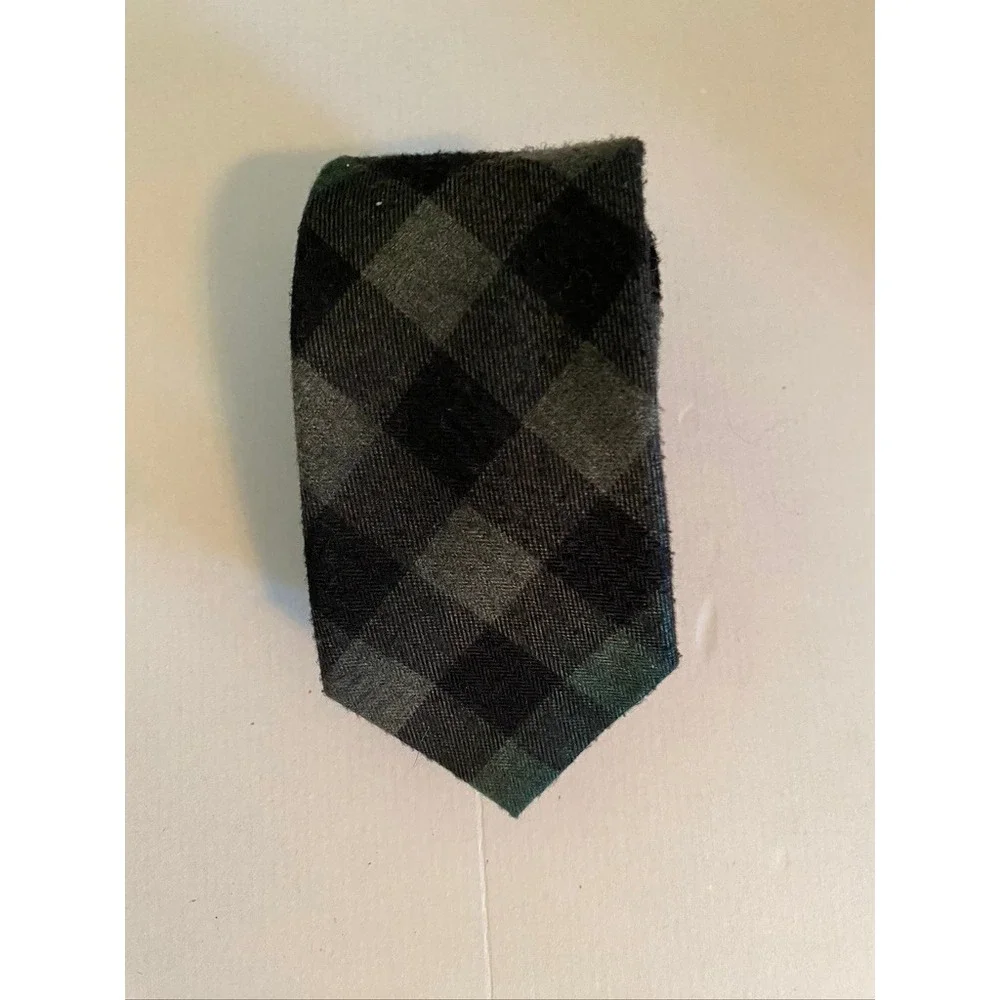 Stacy Adams Slim Necktie Green Grey Black Buffalo Plaid Microfiber Handmade
